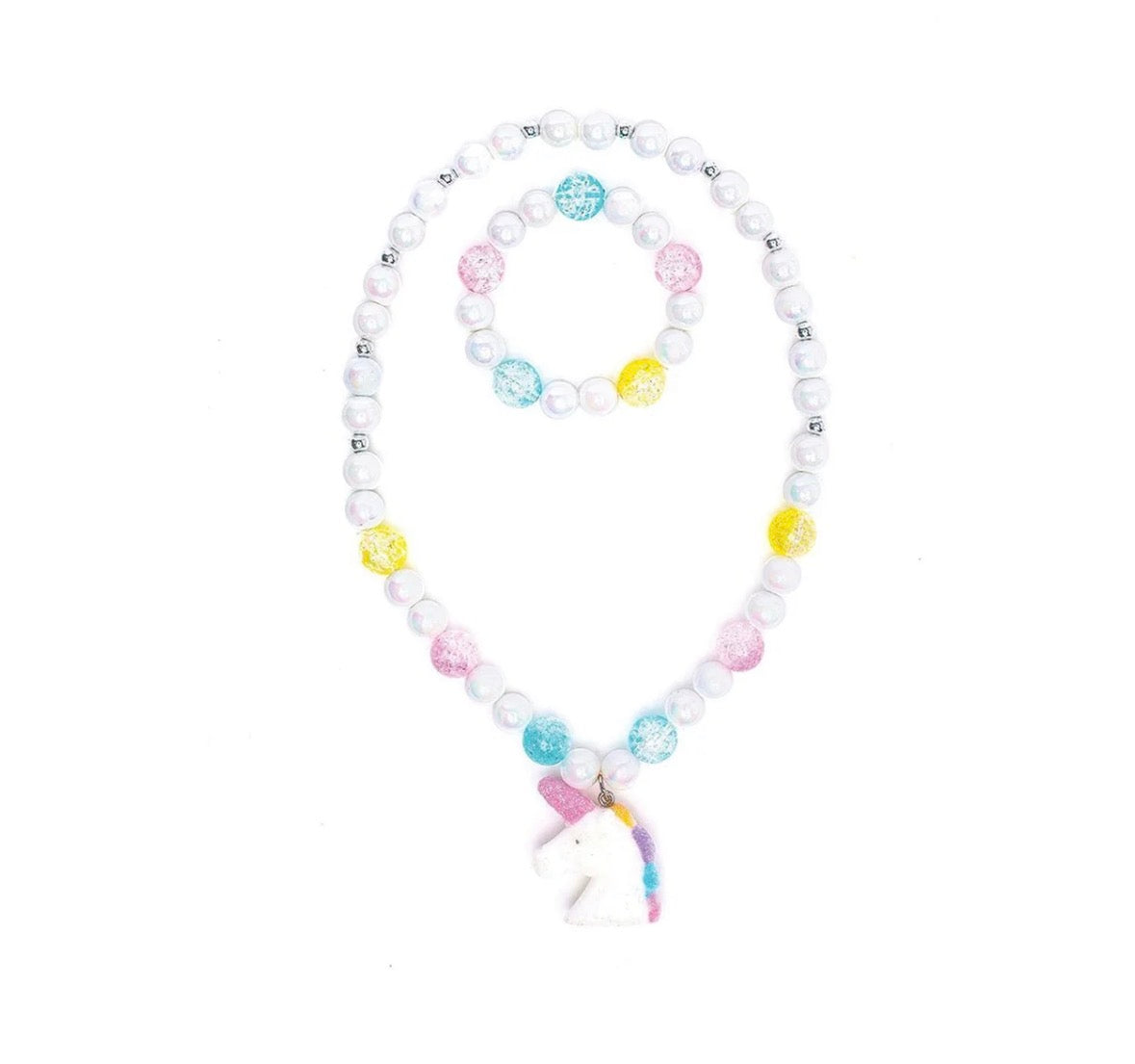 White Unicorn Necklace and Bracelet Set by Great Pretenders