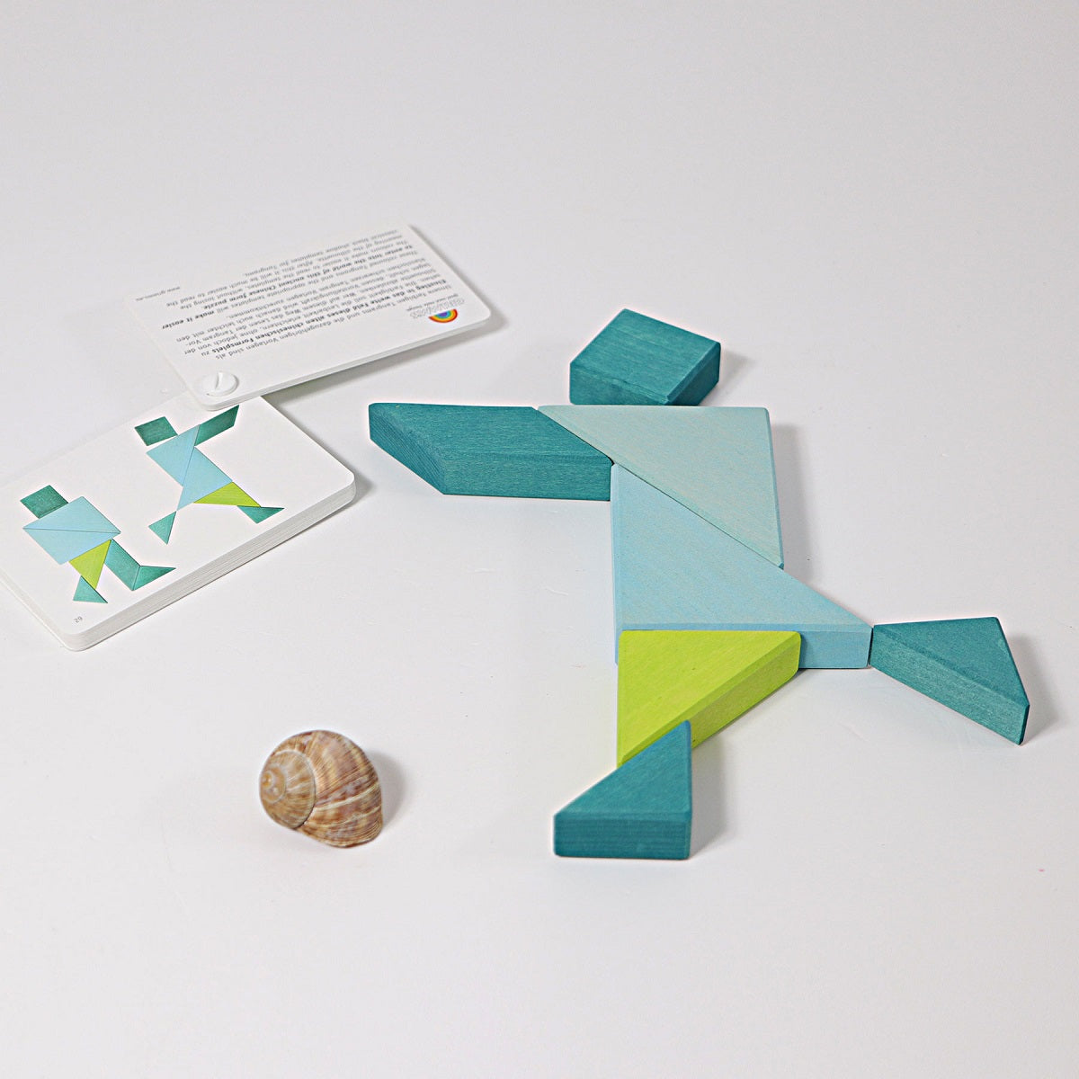 Learning - Tangram, Blue-Green incl. Templates By Grimm's Spiel & Holz Design