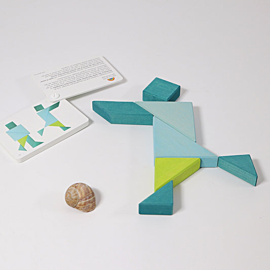 Learning - Tangram, Blue-Green incl. Templates By Grimm's Spiel & Holz Design