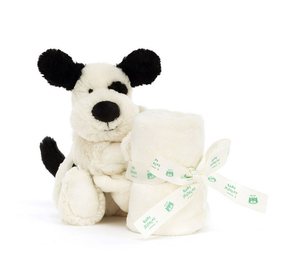 Bashful Black & Cream Puppy Soother by Jellycat