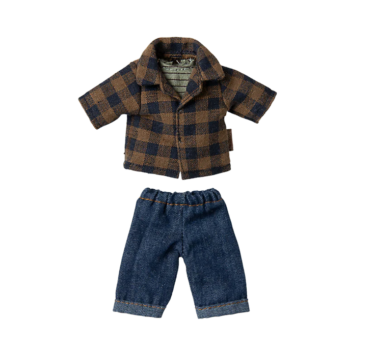 Brown checked shirt and pants, Dad mouse by Maileg