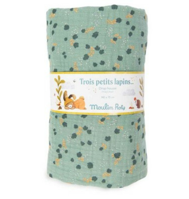 Cotton fitted sheet 70x140cm Sage by Moulin Roty
