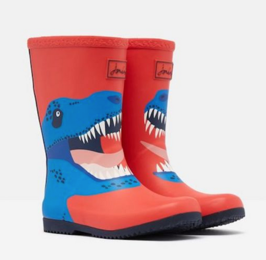 Joules Roll Up Waterproof Rain Boot Red Dino