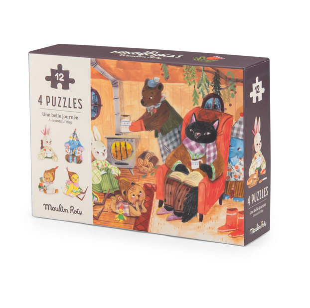 Les Minouchkas - 4 Mini Puzzles A Perfect Day by Moulin Roty