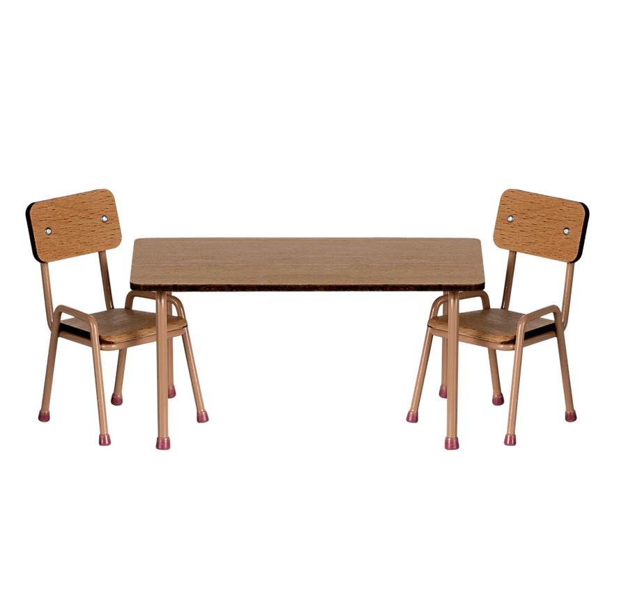 Maileg Table and chair set, Mouse - Dark powder