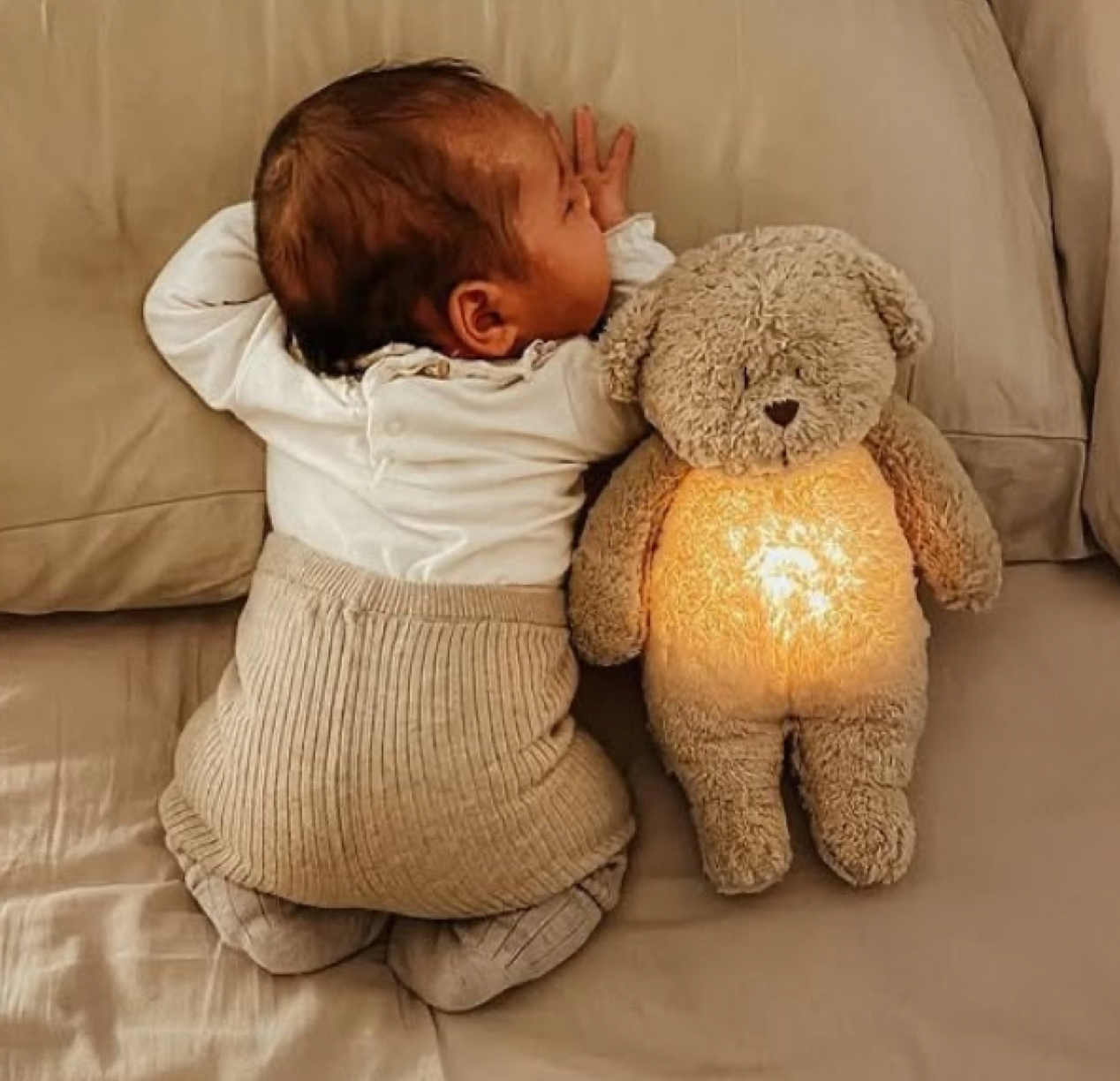 Moonie Organic Humming Bear With Lamp - Sand
