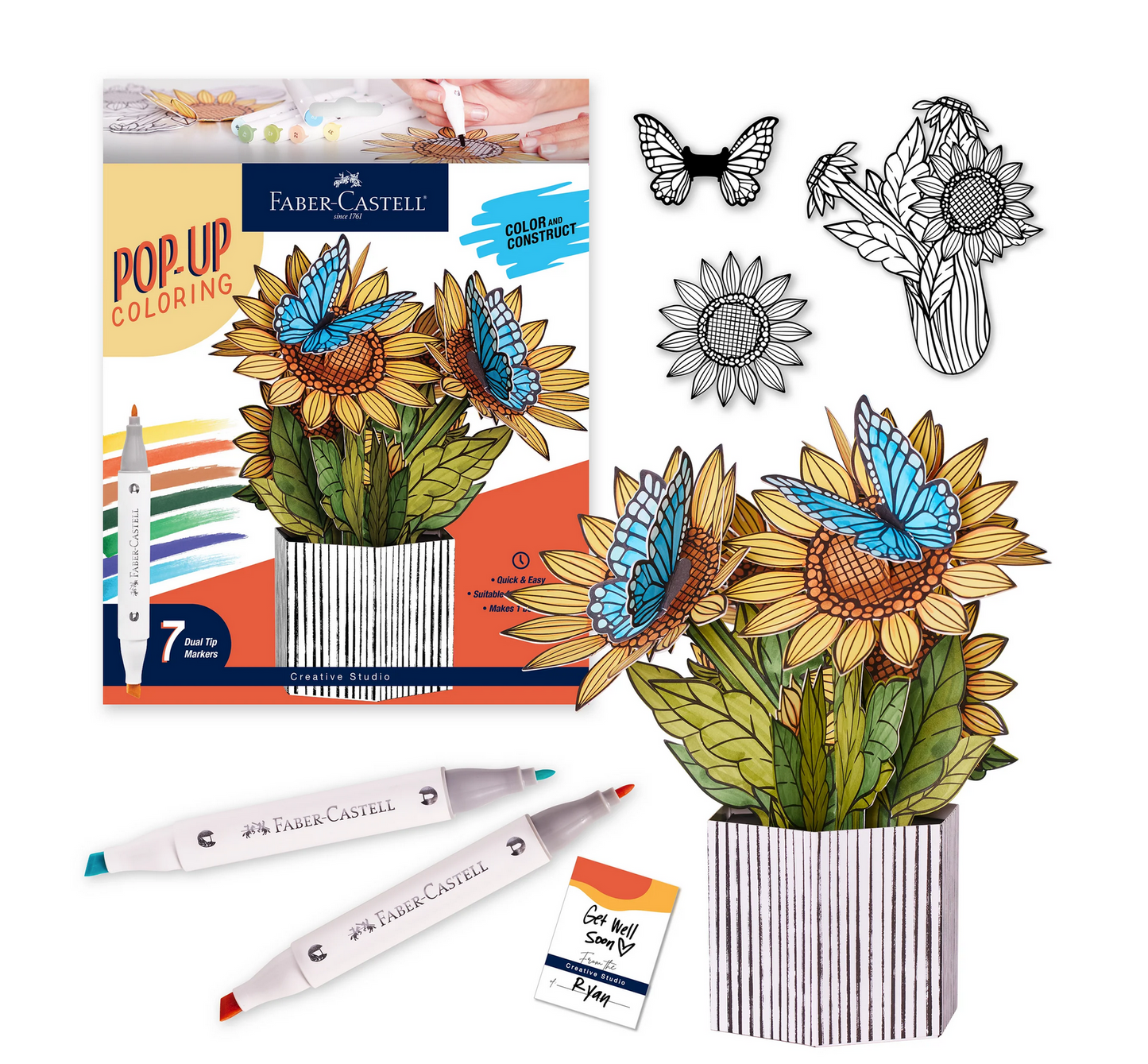 Pop Up Coloring Bouquet - Sunflowers & Butterflies by Faber-Castell