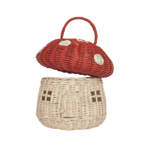 Rattan Mushroom Basket Red by Olli Ella