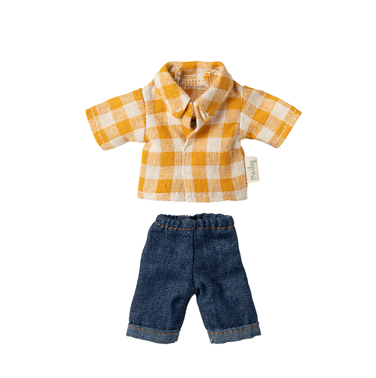 Yellow checked Shirt and pants, Dad mouse by Maileg