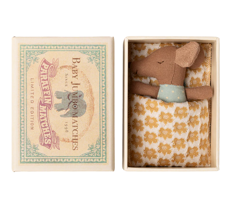 Sleepy wakey baby mouse in matchbox - Blue  by Maileg