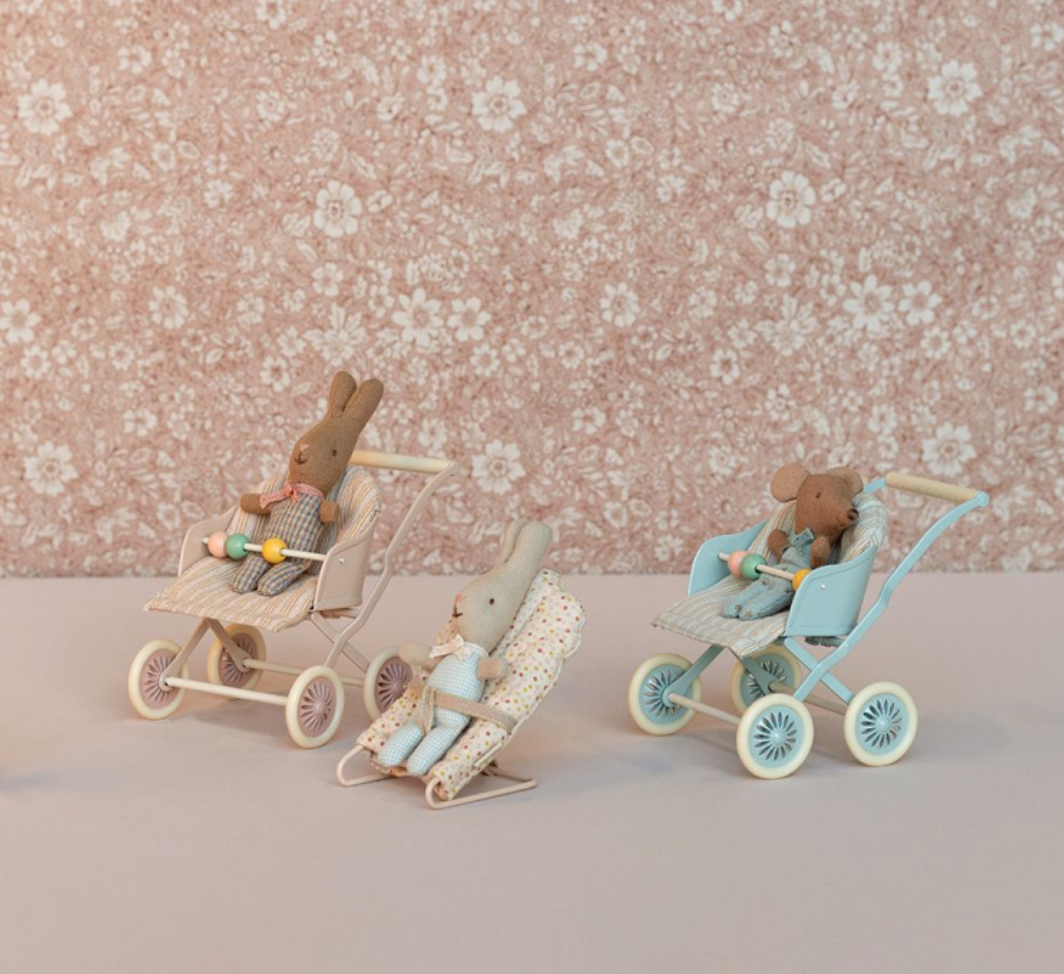 MAILEG Stroller, Baby Mice - Rose