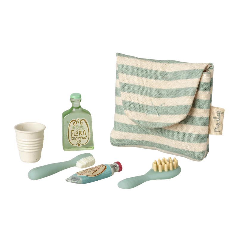 Tooth brush set in bag, Mouse - Blue stripe by Maileg