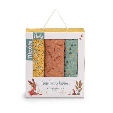 Trois Petits Lapins - Set of 3 Muslin Squares By Moulin Roty