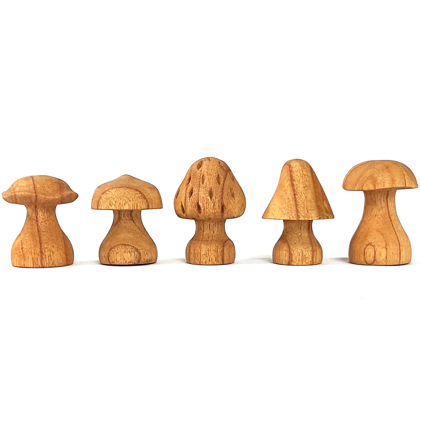 Wood Mushrooms Hand Carved 5pcs By Papoose