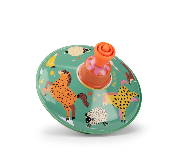 Jouets Metal - Spinning Top Farm Animals , Small By Moulin Roty