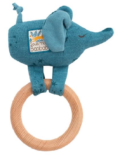 Sous Mon Baobab - Wood Elephant Ring Rattle By Moulin Roty