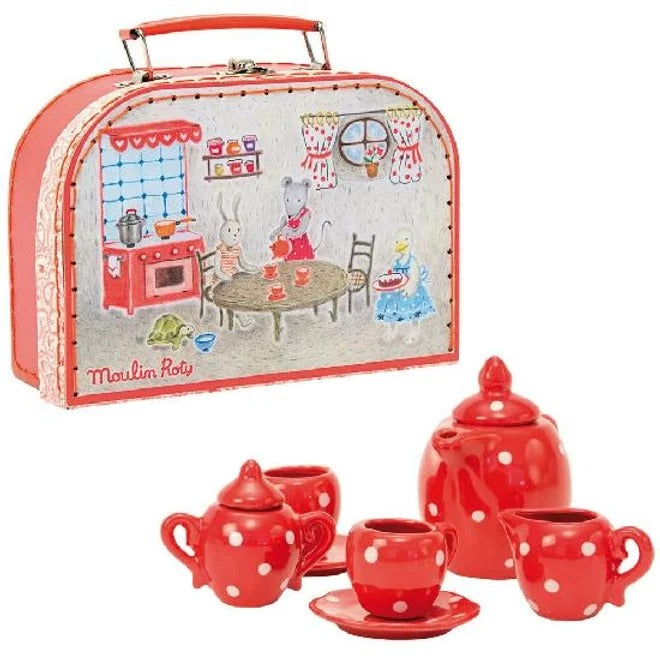 Grande Famille - Red ceramic tea set By Moulin Roty