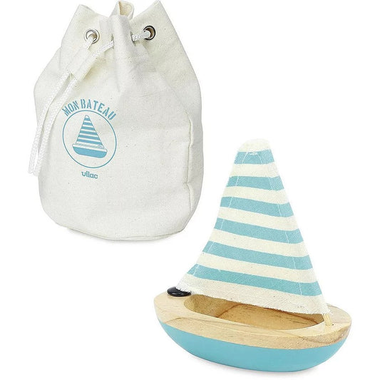 Wooden Bath Sailboat Blue by Vilac