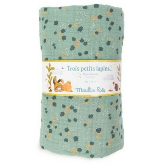 Cotton fitted sheet 70x140cm Sage by Moulin Roty