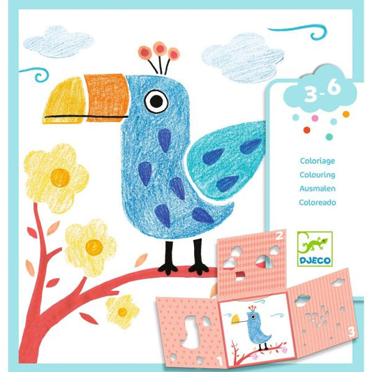 Colouring 3 stencils for 1 image by Djeco