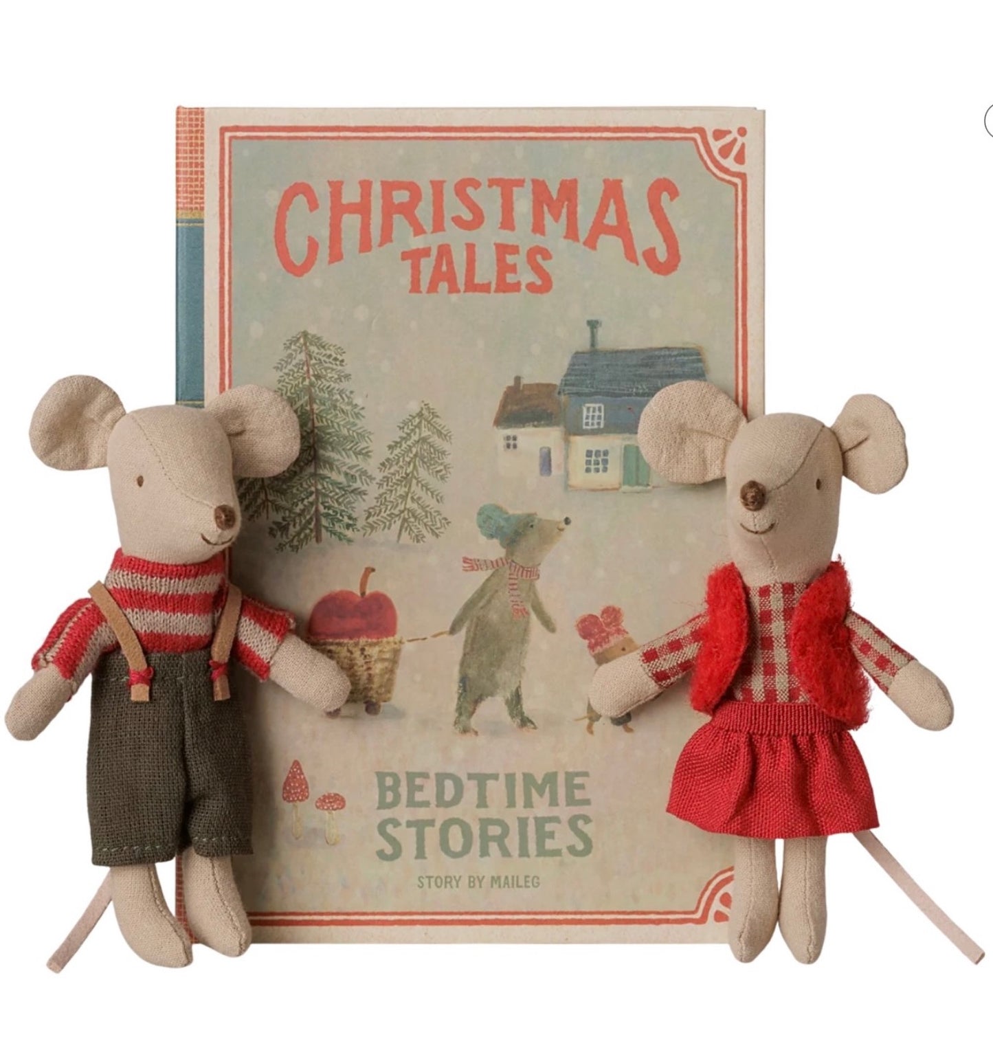 Christmas twin mice, Little sister and brother in book by Maileg