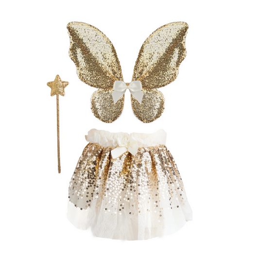 Gracious Gold Sequins Skirt, Wings, & Wand by Great Pretenders