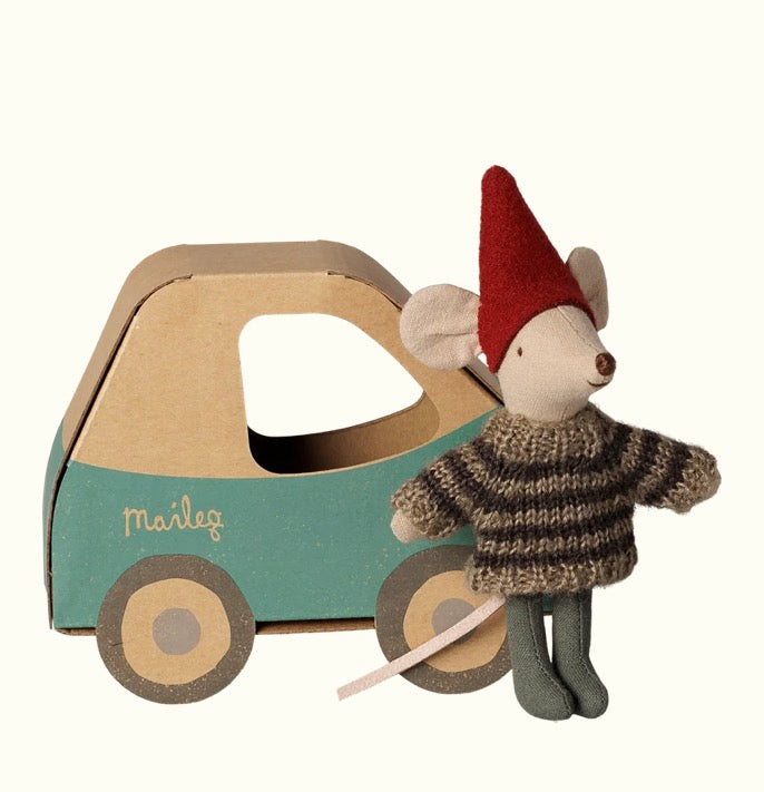Christmas mouse, Little brother in car box By Maileg