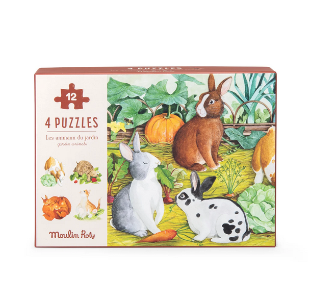 Le Jardinier - Garden Animals Mini Puzzles 4x12pcs by Moulin Roty
