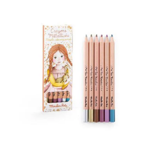 Les Rosalies - 6 Metallic Colouring Pencils by Moulin Roty
