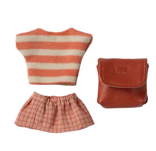 MAILEG - Clothes and bag, Big sister mouse - Coral