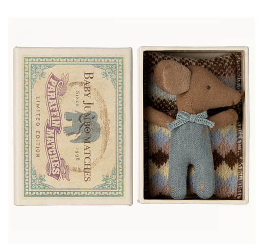 Maileg Sleepy wakey baby mouse in matchbox - Blue