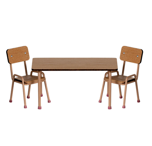 Maileg Table and chair set, Mouse - Dark powder