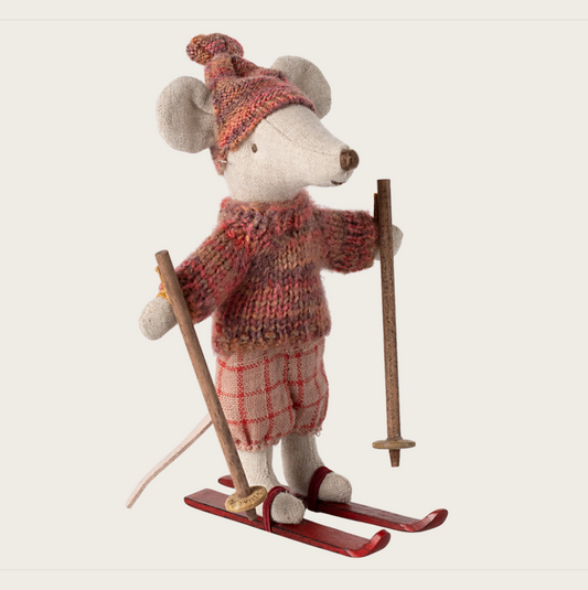 Maileg Winter mouse with ski set, Big sister - Rose