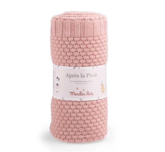 Moulin Roty Apres La Pluie Pink Knitted Blanket / Wool Blend