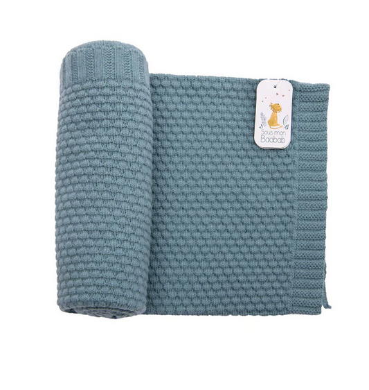 Moulin Roty Sous Mon Baobab Blue Mixed Wool Blanket