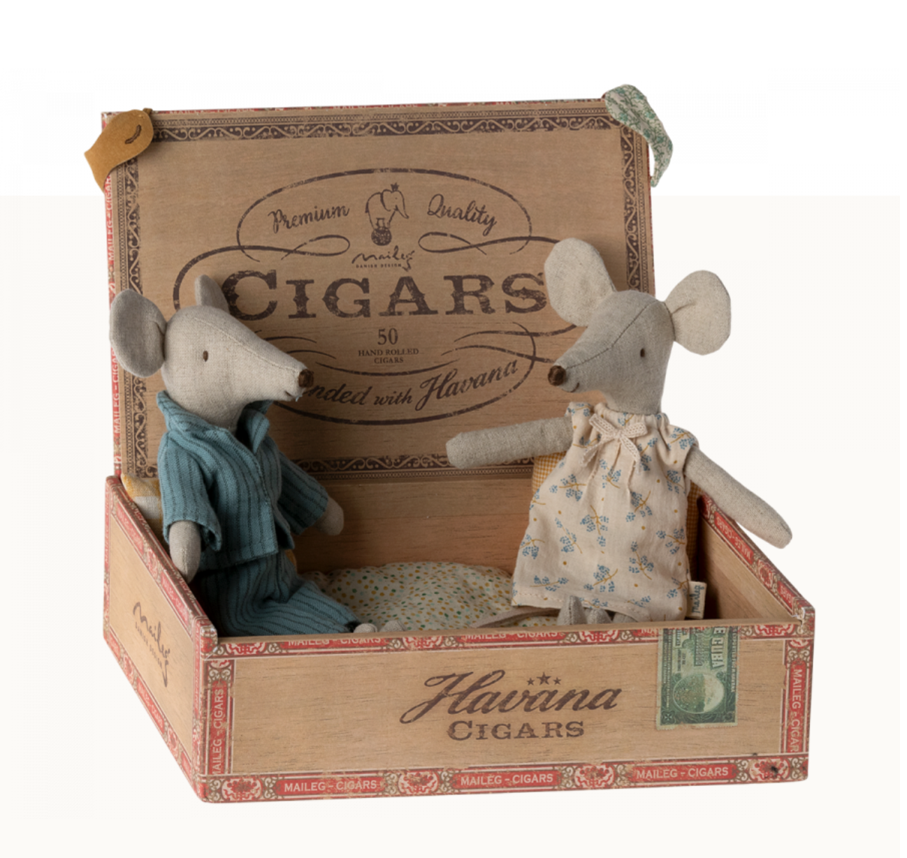 Mum and dad mice in cigarbox by Maileg