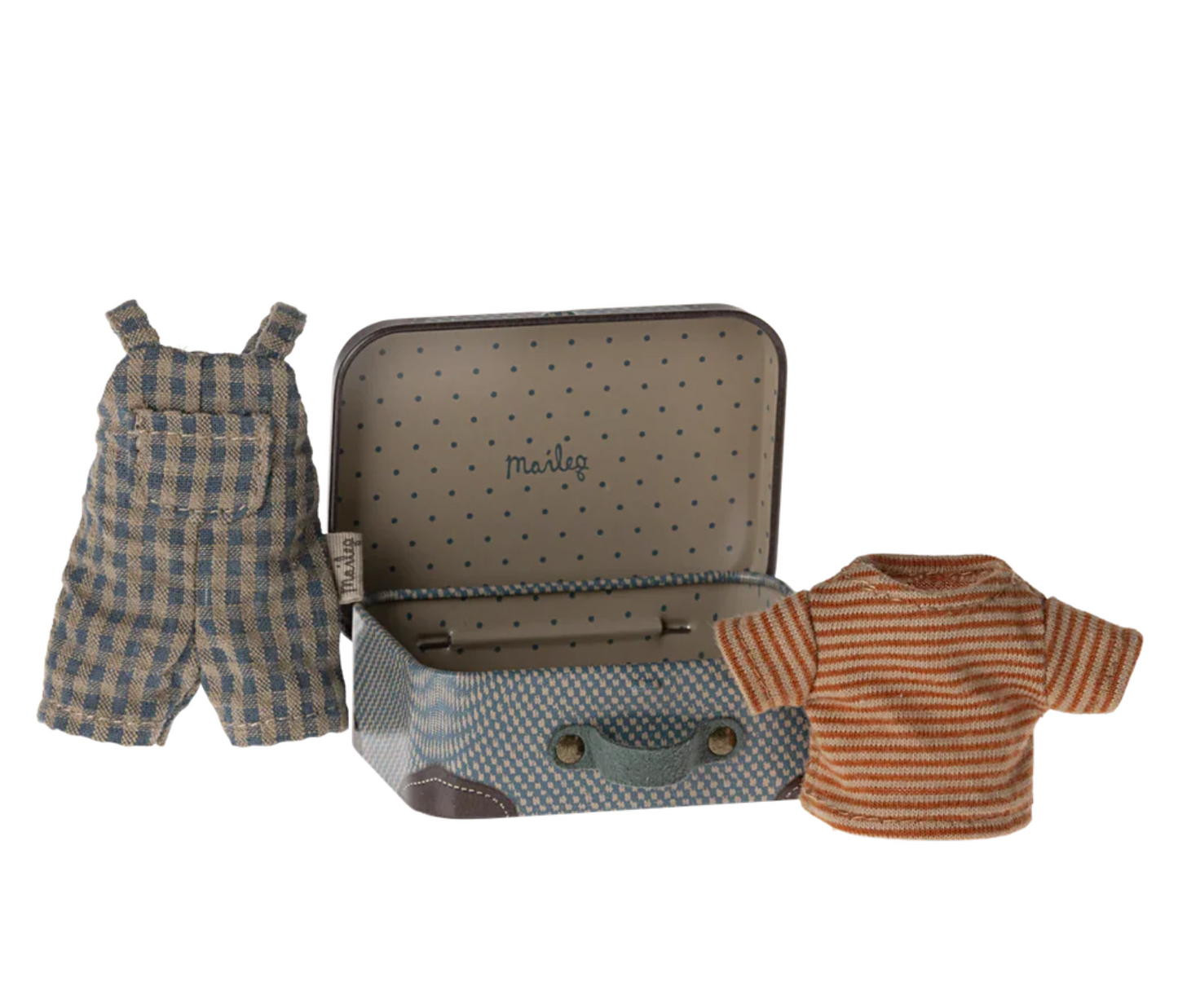 Overalls and shirt in suitcase, Big Brother Mouse by Maileg