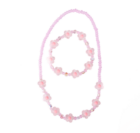 Pink Crystal Blooms Necklace and Bracelet Set by Great Pretenders