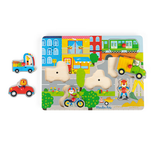 Popipop - Wooden Sound Puzzle City by Moulin Roty