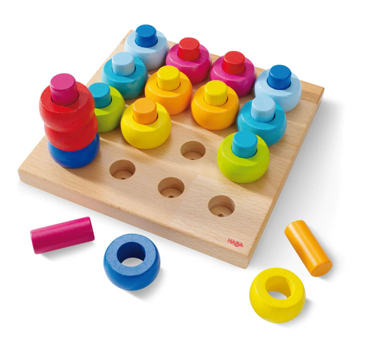 HABA Rainbow Whirls Wooden Sorting and Stacking Game