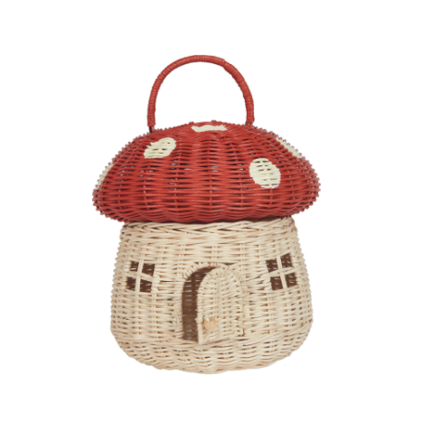 Rattan Mushroom Basket Red by Olli Ella
