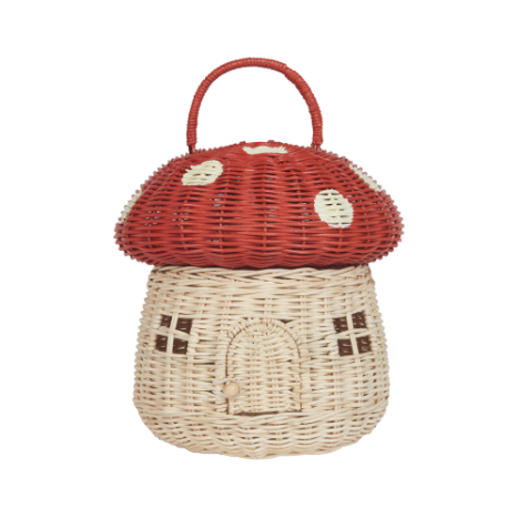 Rattan Mushroom Basket Red by Olli Ella