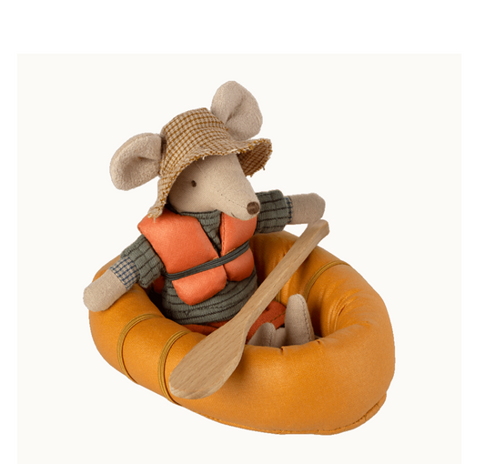 Maileg Rubber boat, Mouse - Dusty yellow