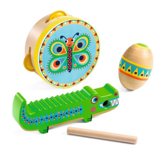 Animambo / Set of percussions : tambourine, maracas, guiro by Djeco
