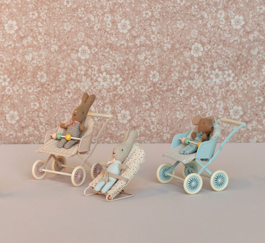 MAILEG Stroller, Baby Mice - Rose