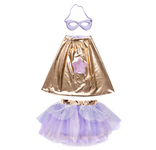 Super-duper Tutu, Cape & Mask, Metallic Rose Gold & Lilac 4-6 Y by Great Pretenders