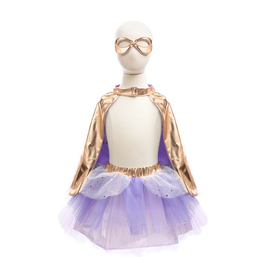 Super-duper Tutu, Cape & Mask, Metallic Rose Gold & Lilac 4-6 Y by Great Pretenders