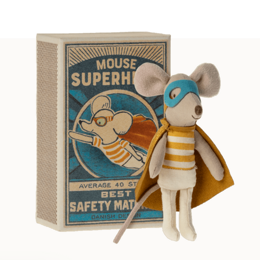 Maileg Super hero mouse, Little brother in matchbox