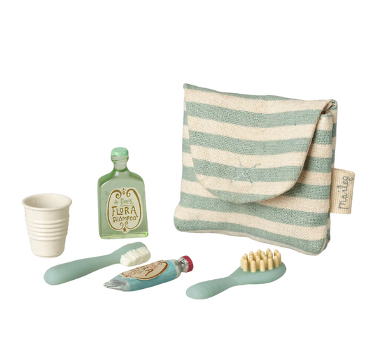 Tooth brush set in bag, Mouse - Blue stripe  by Maileg