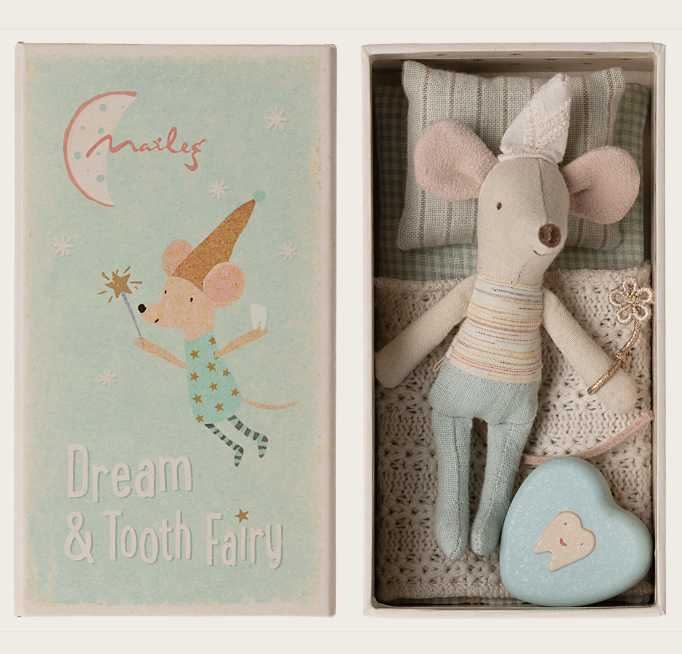 Tooth fairy mouse, Little brother in matchbox by Maileg